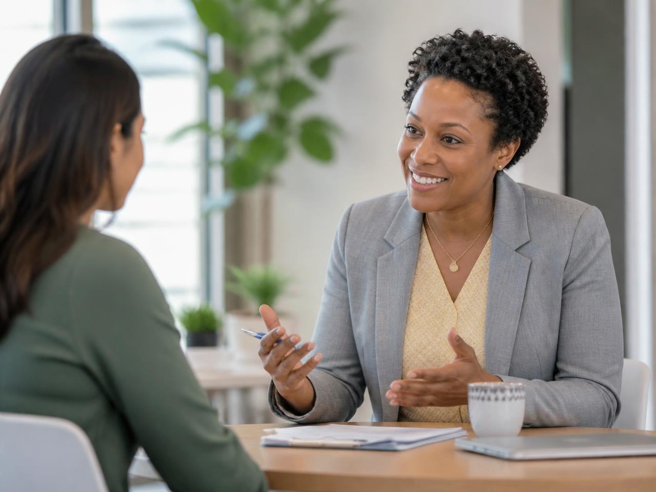 A career adviser talking with a student about next steps