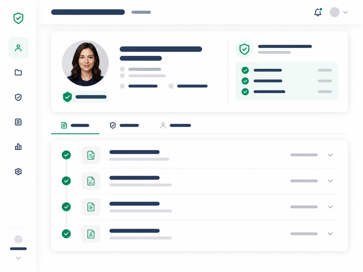 An evaluator dossier interface showing verified credentials and a documented review trail